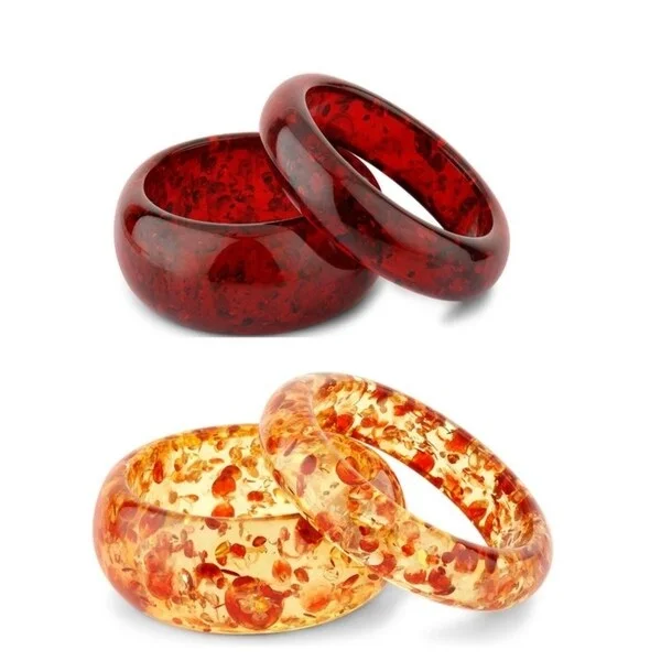 Simulated Red and Yellow Amber Slim or Wide Bangle (Set of 4)