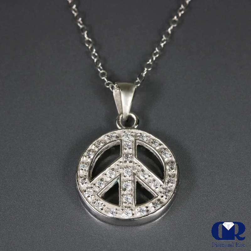 0.38 Ct Round Cut Diamond Peace Charm Pendant 14K Gold With 16" Chain