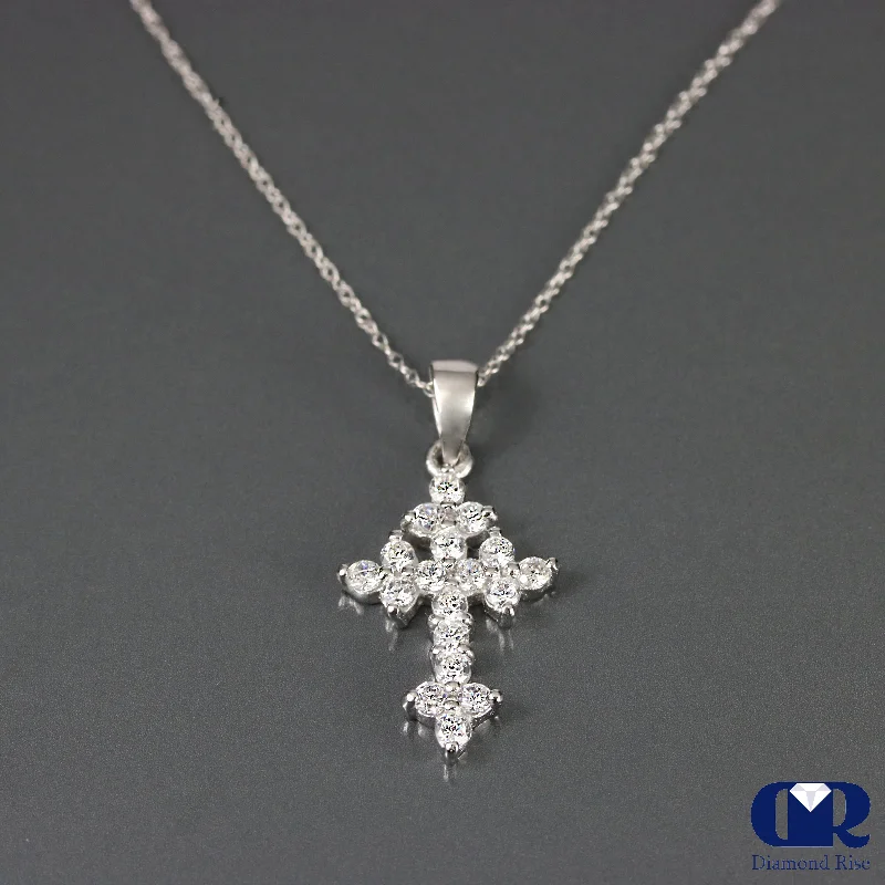 0.45 Ct Round Cut Diamond Cross Pendant In 14K Gold With 16" Chain