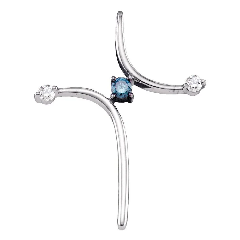 10k White Gold Blue Color Enhanced Diamond Womens Cross Spiritual Pendant 1/4 Cttw