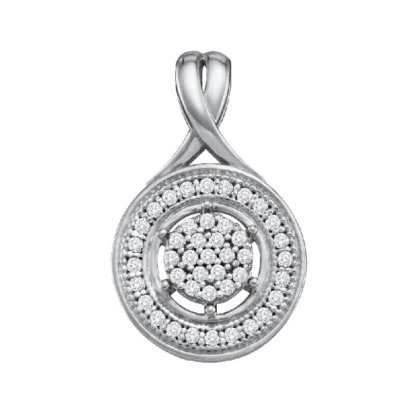 10k White Gold Round Diamond Cluster Womens Circle Pendant 1/6 Cttw