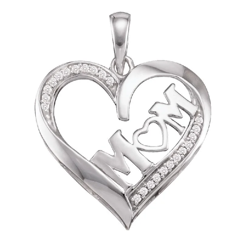 10kt White Gold Womens Diamond Mom Mother Pendant 1/12 Cttw