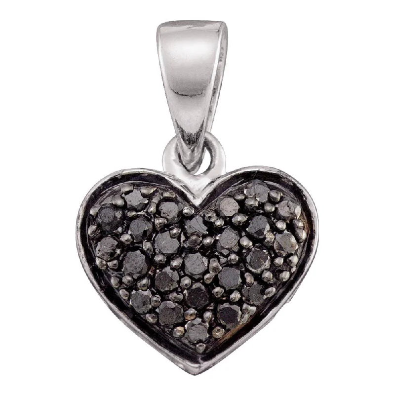 10kt White Gold Womens Round Black Color Enhanced Diamond Heart Pendant 1/4 Cttw