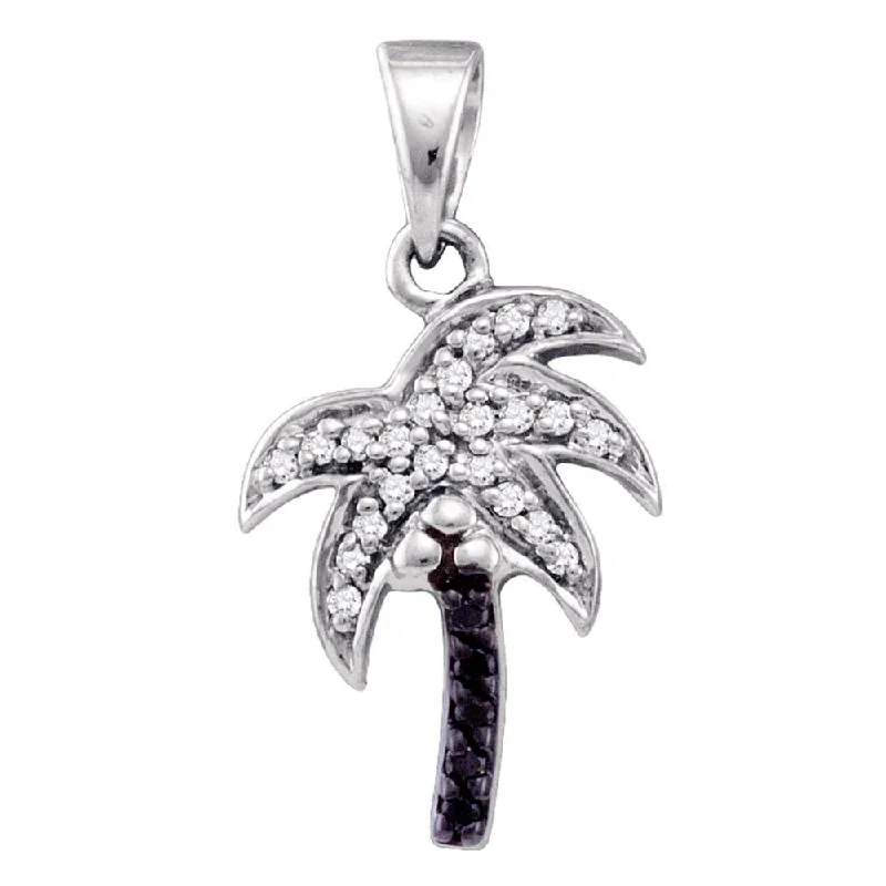 10kt White Gold Womens Round Black Color Enhanced Diamond Palm Tree Pendant 1/8 Cttw