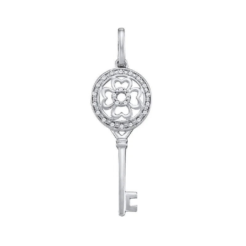 10kt White Gold Womens Round Diamond Circle Handle Key Pendant 1/20 Cttw