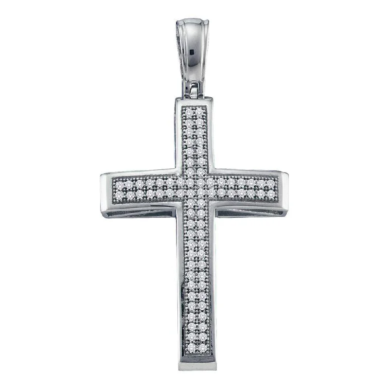 10kt White Gold Womens Round Diamond Cross Pendant 1/4 Cttw