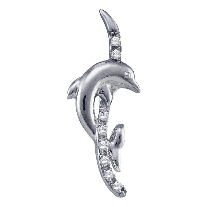 10kt White Gold Womens Round Diamond Dolphin Pendant 1/10 Cttw