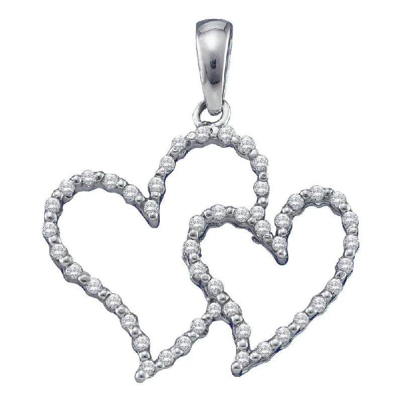 10kt White Gold Womens Round Diamond Double Outline Heart Pendant 1/6 Cttw