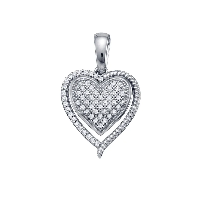 10kt White Gold Womens Round Diamond Framed Heart Cluster Pendant 1/5 Cttw