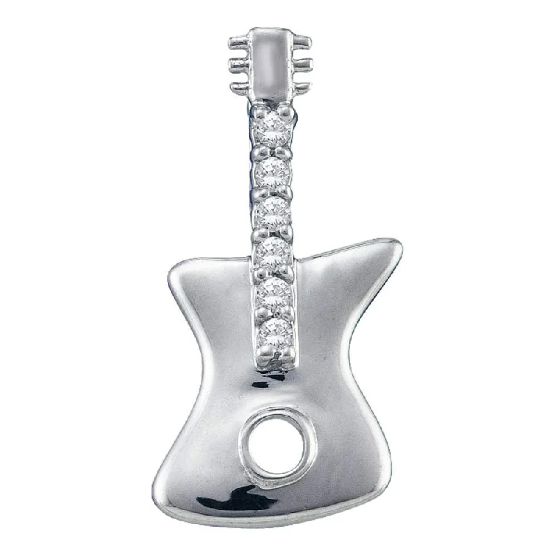 10kt White Gold Womens Round Diamond Guitar Music Pendant 1/20 Cttw