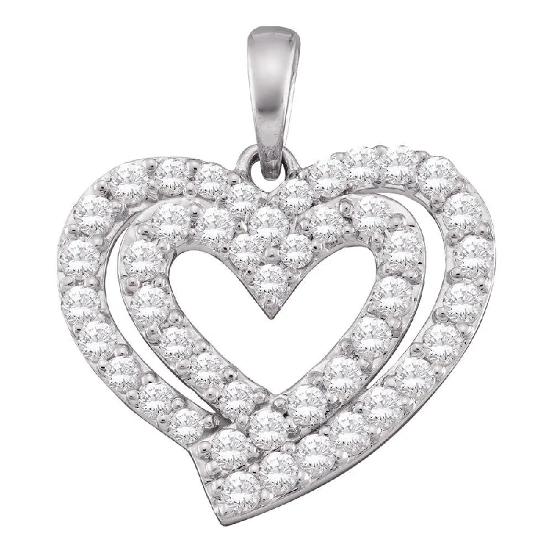 10kt White Gold Womens Round Diamond Heart Pendant 3/4 Cttw