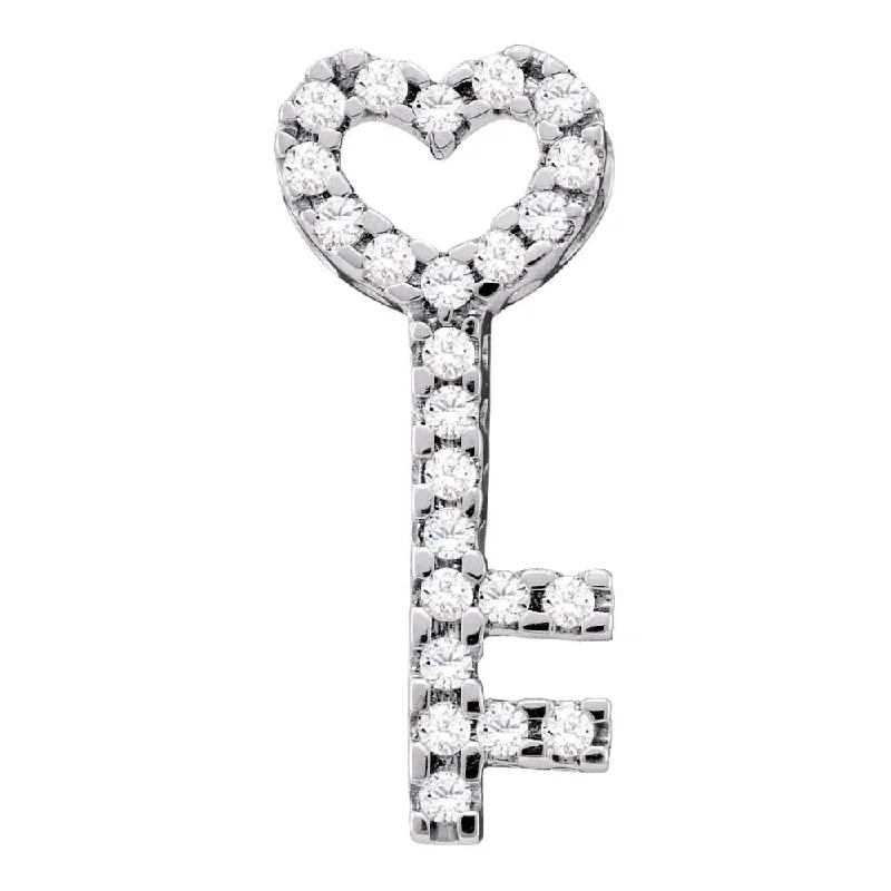 10kt White Gold Womens Round Diamond Key Heart Pendant 1/4 Cttw