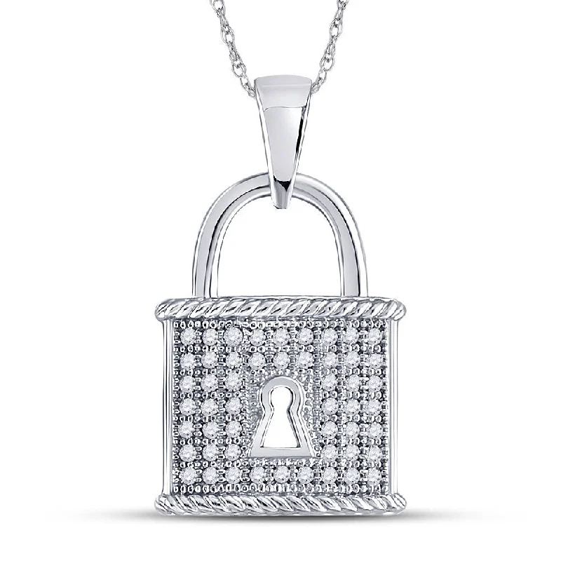 10kt White Gold Womens Round Diamond Key Lock Dangle Pendant 1/8 Cttw