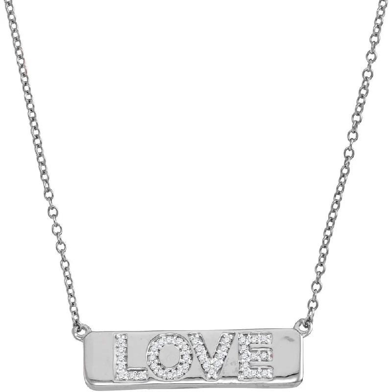 10kt White Gold Womens Round Diamond Love Bar Pendant Necklace with 18" Chain 1/8 Cttw