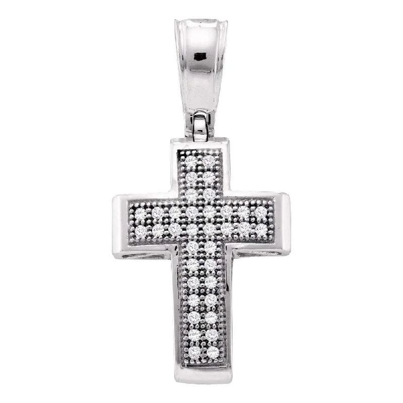 10kt White Gold Womens Round Diamond Small Cross Pendant 1/10 Cttw