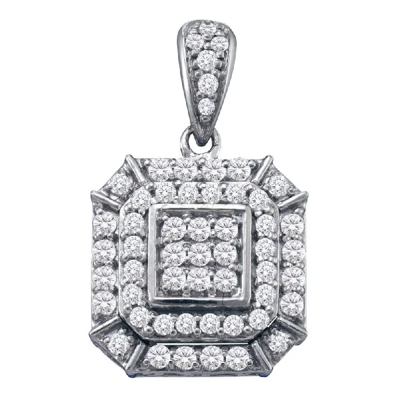 10kt White Gold Womens Round Diamond Square Cluster Pendant 1/2 Cttw