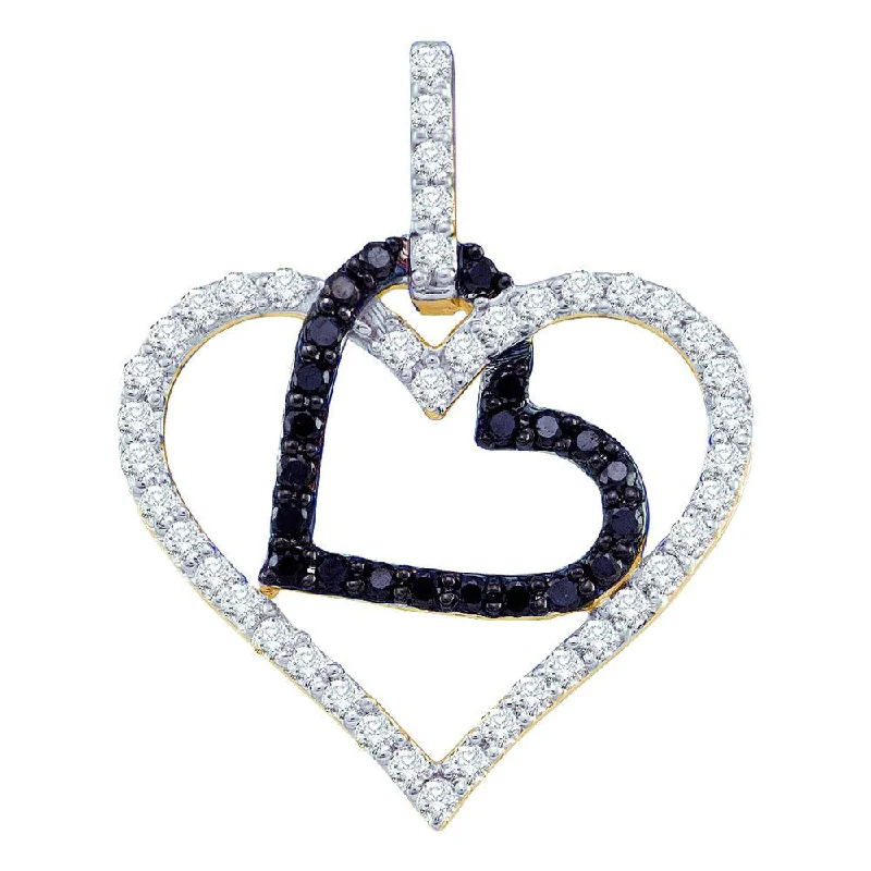 10kt Yellow Gold Womens Round Black Color Enhanced Diamond Heart Pendant 1/2 Cttw