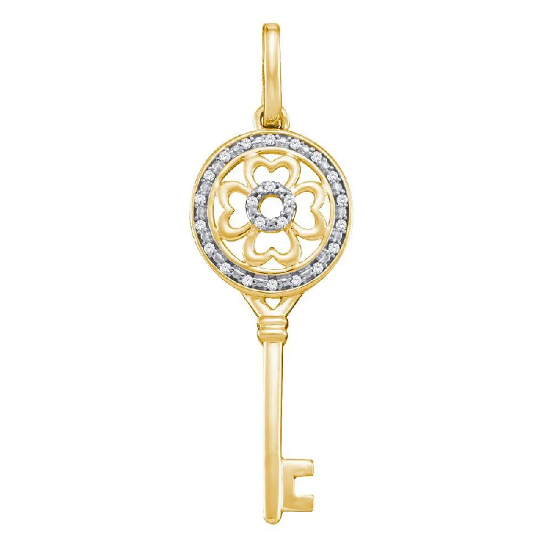 10kt Yellow Gold Womens Round Diamond Circle Handle Key Pendant 1/20 Cttw