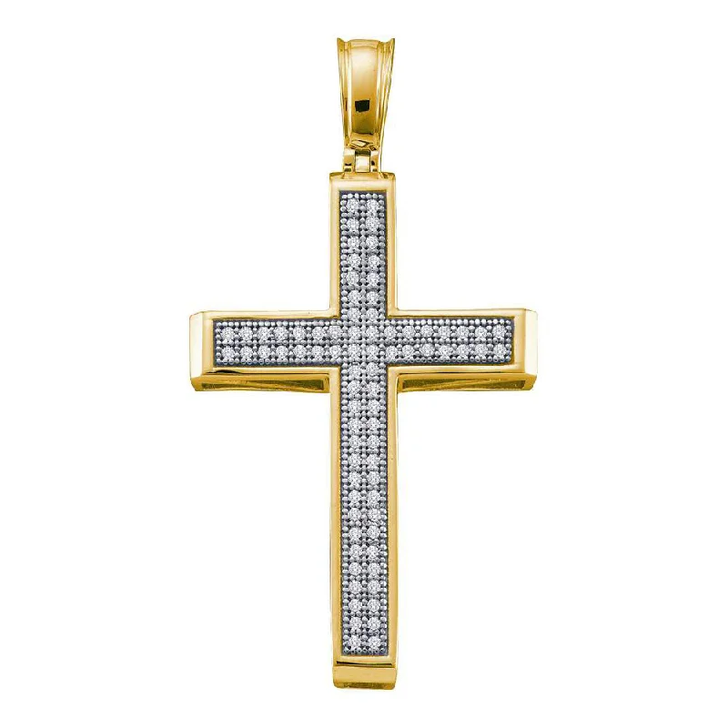 10kt Yellow Gold Womens Round Diamond Cross Religious Pendant 1/4 Cttw