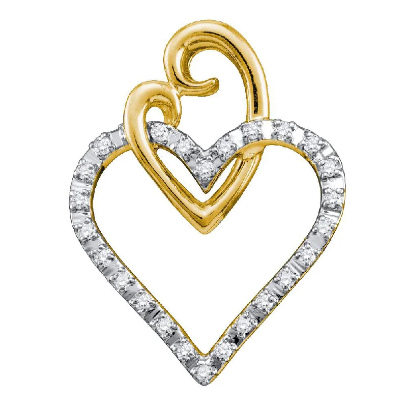 10kt Yellow Gold Womens Round Diamond Double Joined Heart Pendant 1/12 Cttw