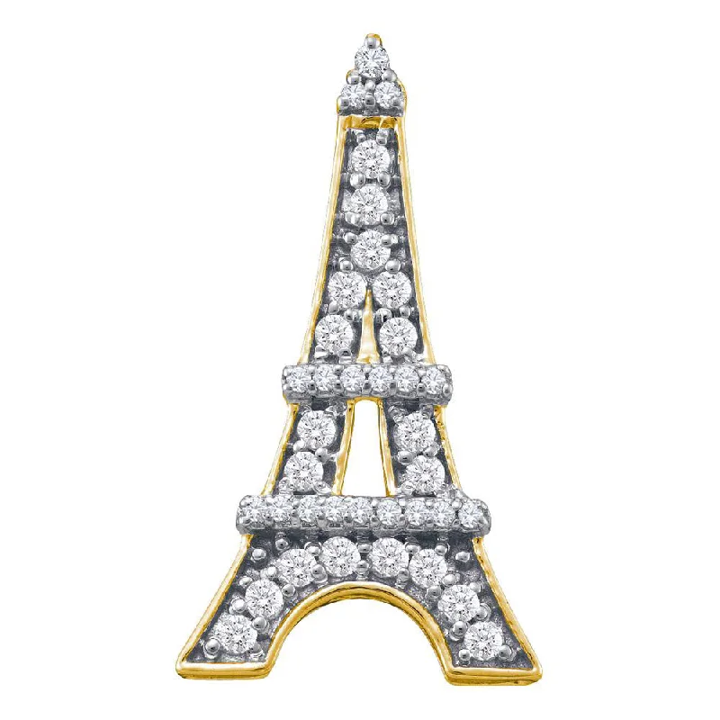 10kt Yellow Gold Womens Round Diamond Eiffel Tower France Pendant 1/3 Cttw