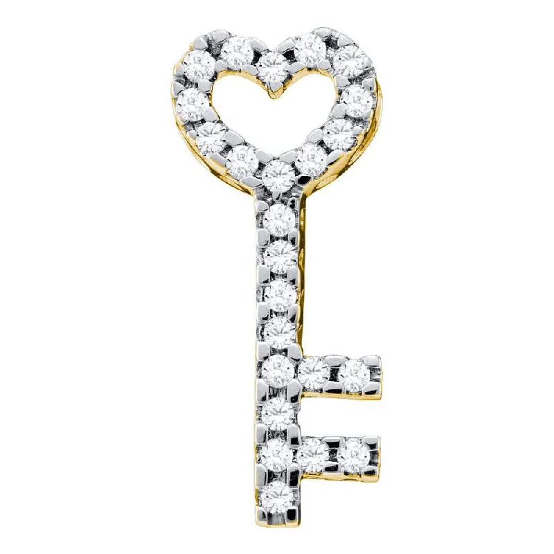 10kt Yellow Gold Womens Round Diamond Key Heart Pendant 1/4 Cttw