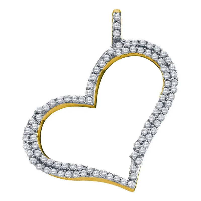 10kt Yellow Gold Womens Round Diamond Outline Heart Pendant 1/3 Cttw