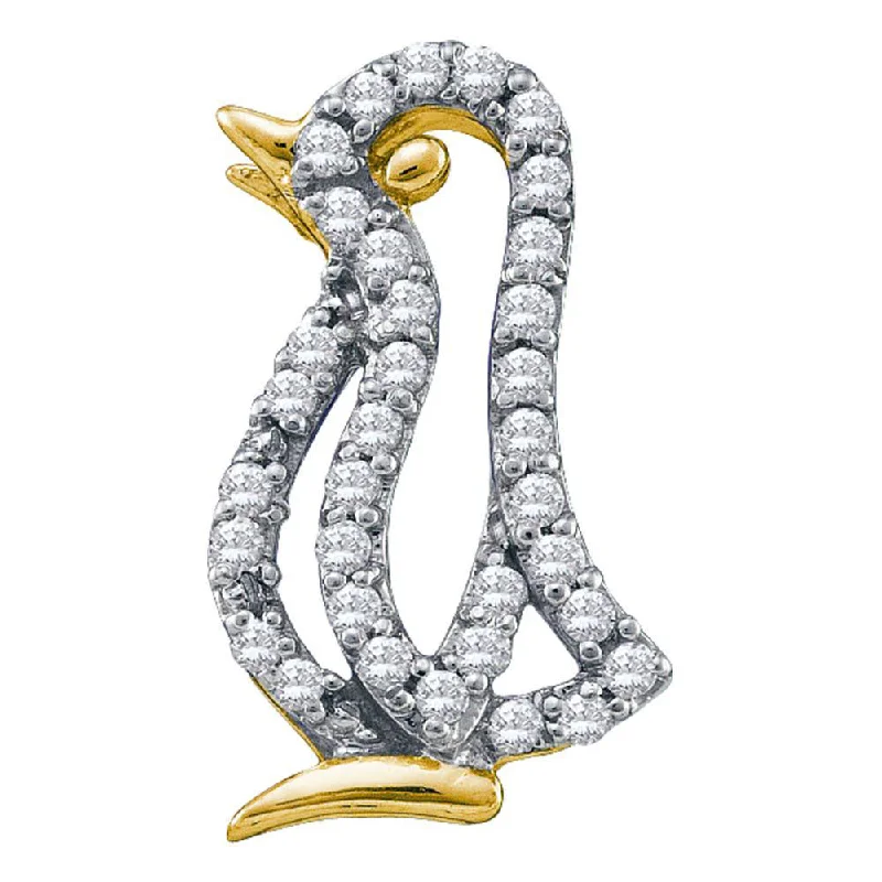 10kt Yellow Gold Womens Round Diamond Penguin Bird Animal Pendant 1/6 Cttw