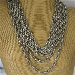 Long Multi Strand Silver Link Chain Necklace