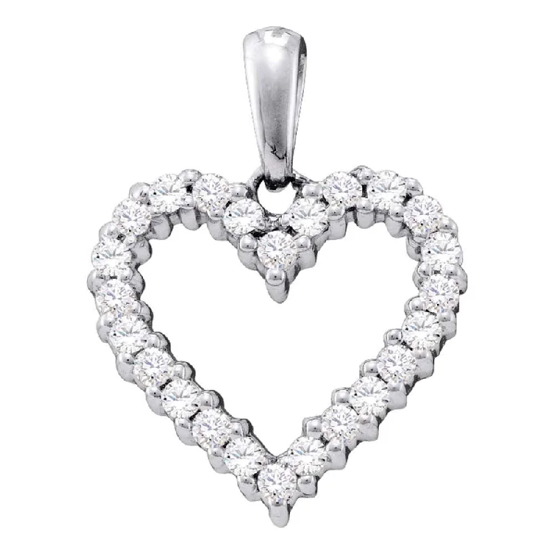 14kt White Gold Womens Round Pave-set Diamond Heart Pendant 1/3 Cttw