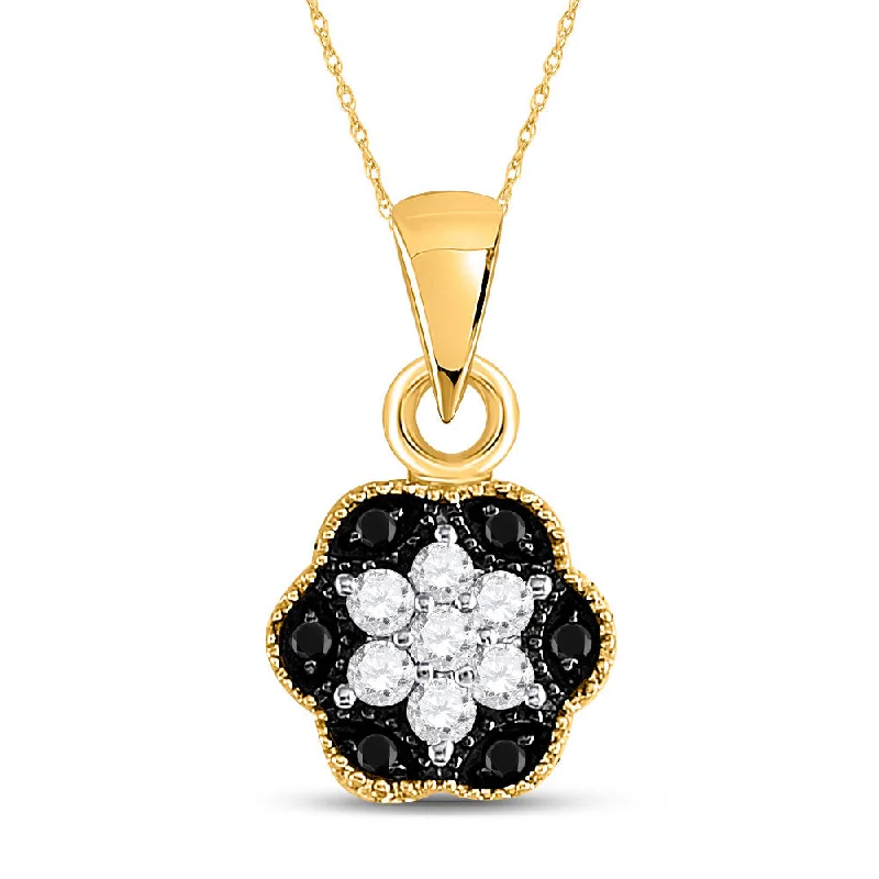 14kt Yellow Gold Womens Round Black Color Enhanced Diamond Hexagon Cluster Pendant 1/5 Cttw