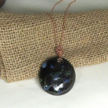 Navy Blue Large Kazuri Pendant on Rose Gold Chain Necklace