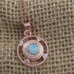 Aqua Crystal  & Rose Gold Pendant Necklace