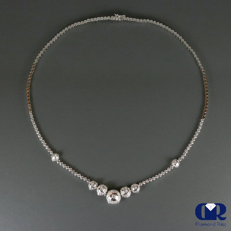 4.04 Ct Diamond Necklace In 18K White Gold 17" Chain