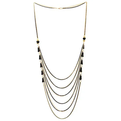 Black Gold Party Necklace Waterfall Multi-Strand Long Chains with Rhinestones Crystal Beads Charms