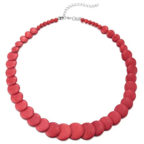 Red Circle Disc Gem Stone Beads Chain Choker Collar Statement Necklace, Party Event Dress Banquet