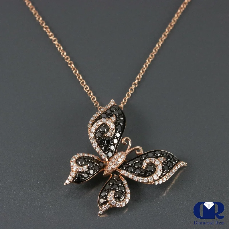 Diamond Butterfly Pendant In 14K Rose Gold With 16" Cable Chain