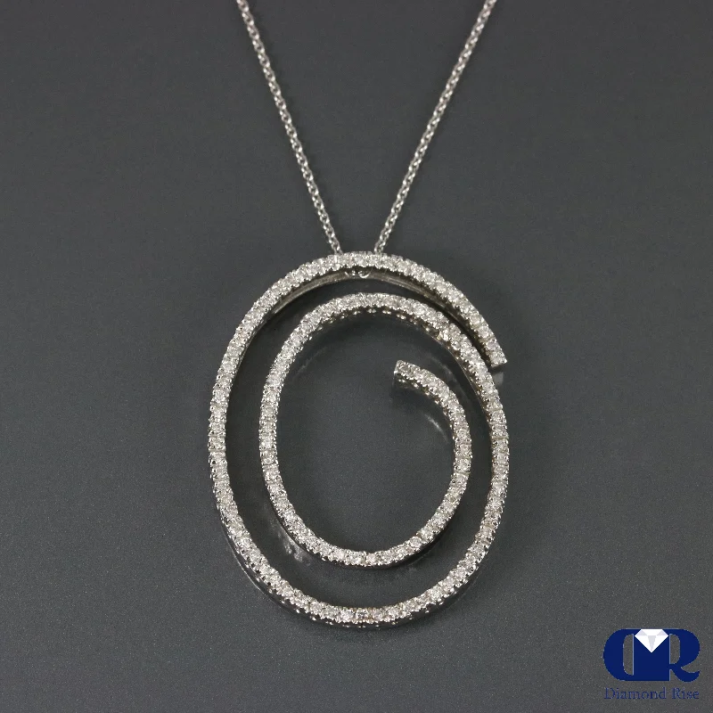 Diamond Oval Shaped Pendant In 14K White With 16" Cable Chain