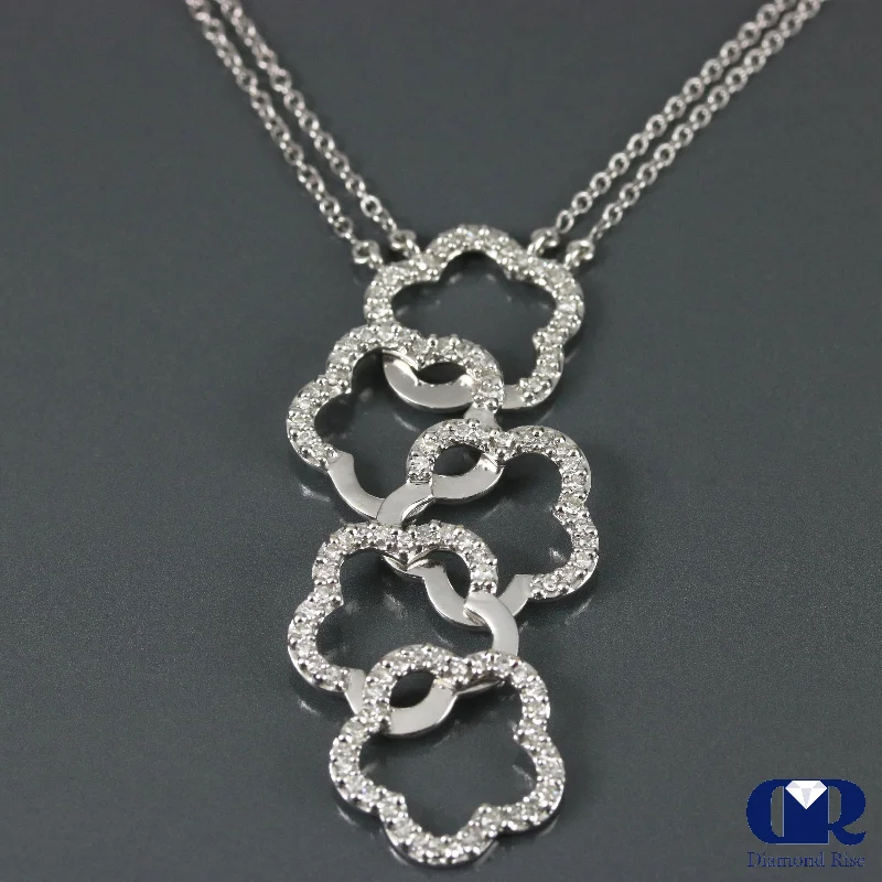 Diamond Plum Blossom Shaped Necklace In 18K White Gold With Double Cable Chain 17"