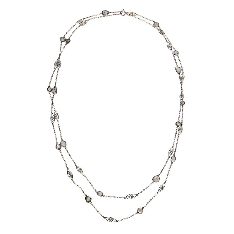 Estate Diamond Slice Station Platinum Filigree Chain Necklace