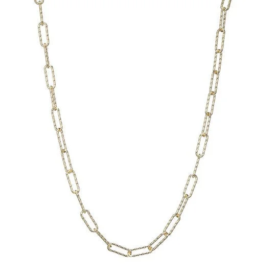 Gold Plated Silver Diamond Cut 5mm Paperclip Chain Necklace