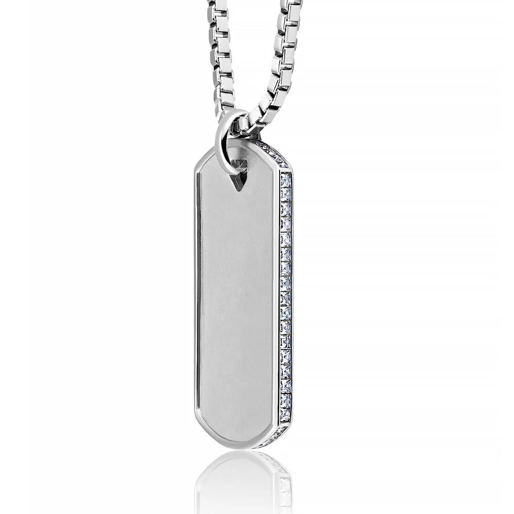 Mens Matte Box Chain Dog Tag Necklace