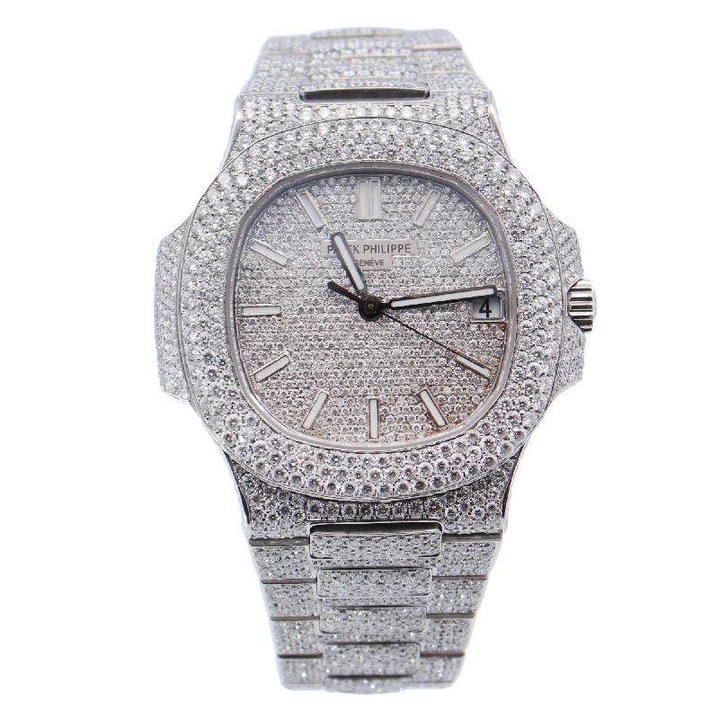 Patek Philippe Nautilus Iced Out Stainless Steel 41mm Custom Pave Stick Dial Watch Reference# 5711/1A-011