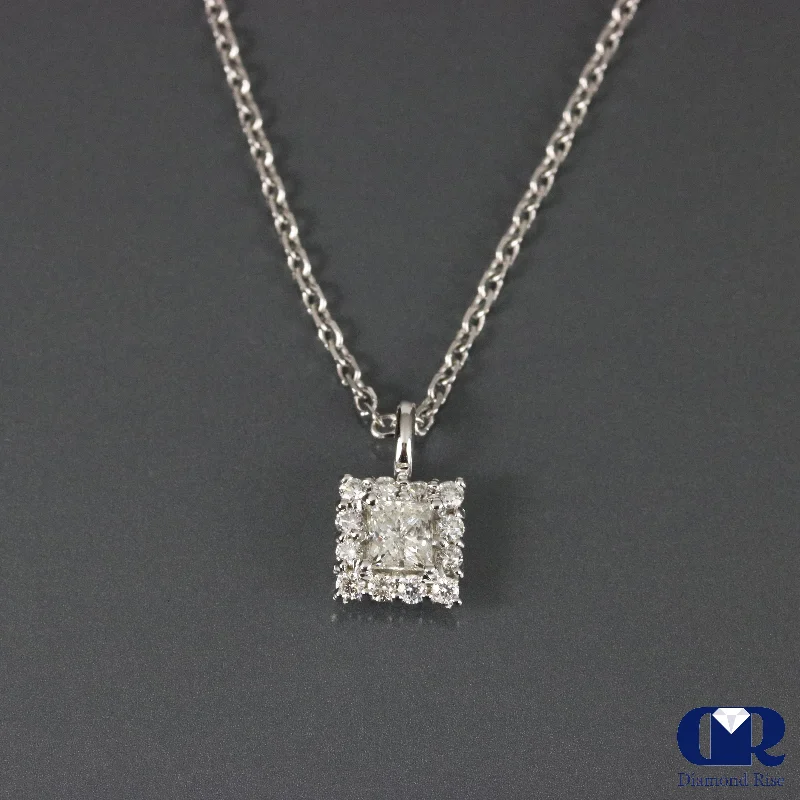 Princess Cut Diamond Pendant In 14K White Gold With 16" Chain