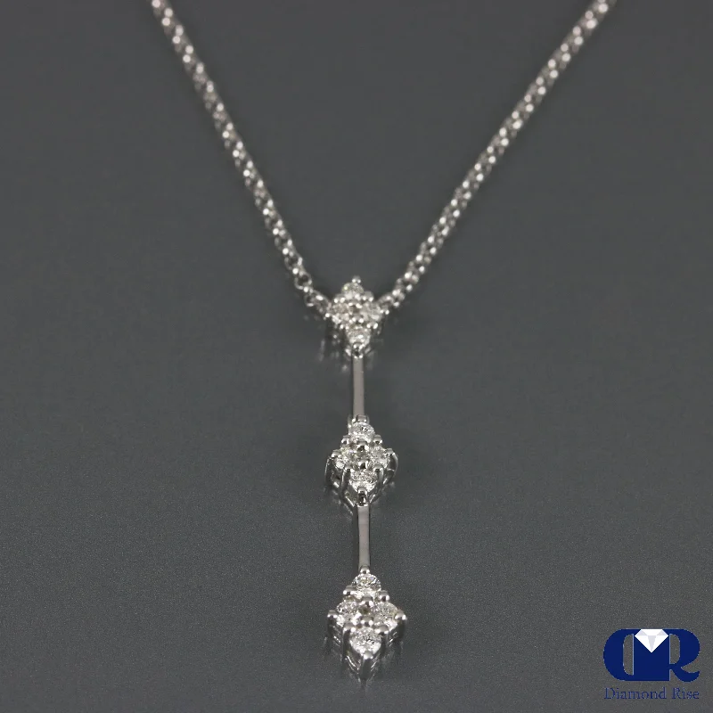 Round Cut Diamond Necklace In 14K White Gold With 16" Chain