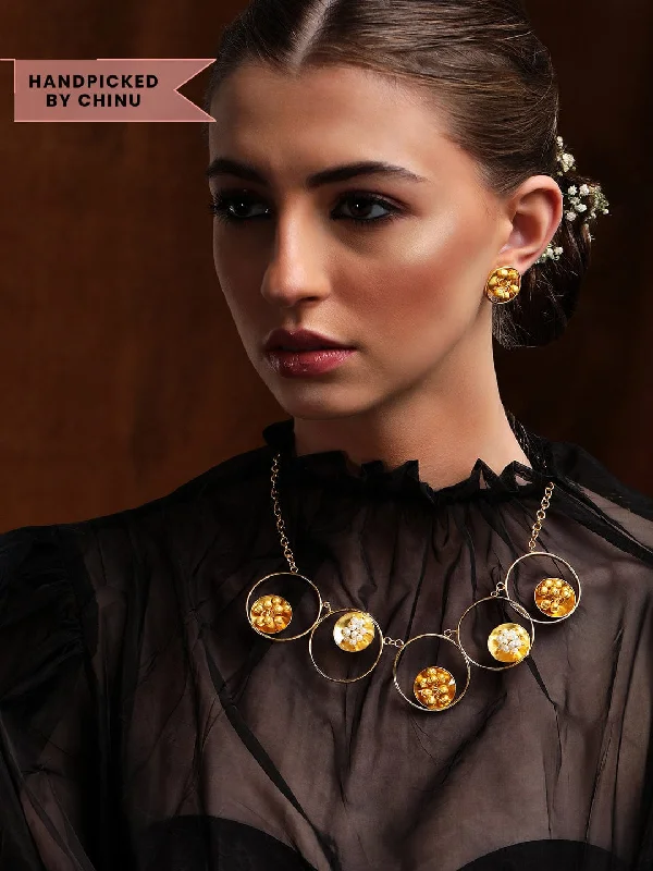 Rubans 24K Gold Plated Handcrafted  Unique Necklace Set With Circular Design