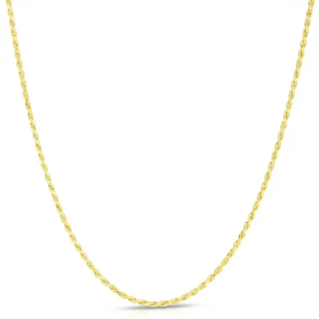 Solid 14K Gold Vermeil Sterling Silver Rope Diamond-Cut Necklace Chains 1.5MM - 5.5MM