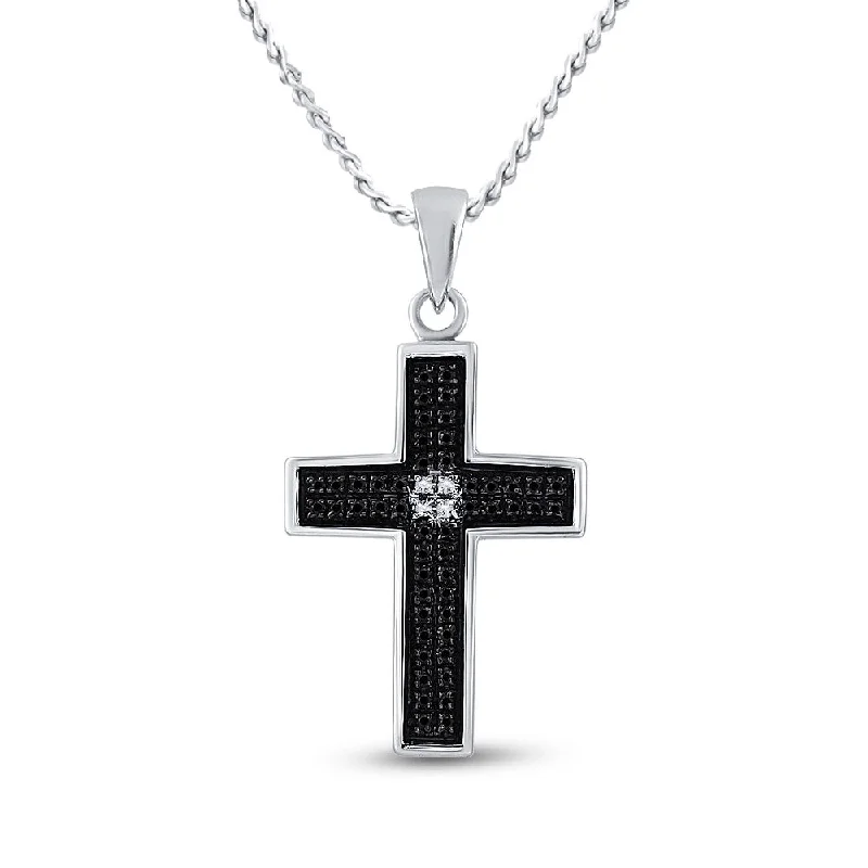 Sterling Silver Womens Round Black Color Enhanced Diamond Cross Pendant 1/6 Cttw