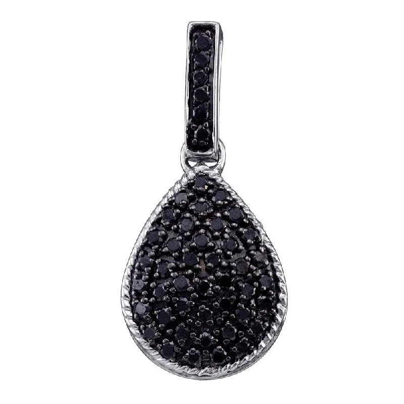 Sterling Silver Womens Round Black Color Enhanced Diamond Teardrop Pendant 3/4 Cttw