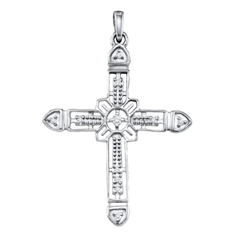 Sterling Silver Womens Round Diamond Cross Pendant 1/20 Cttw